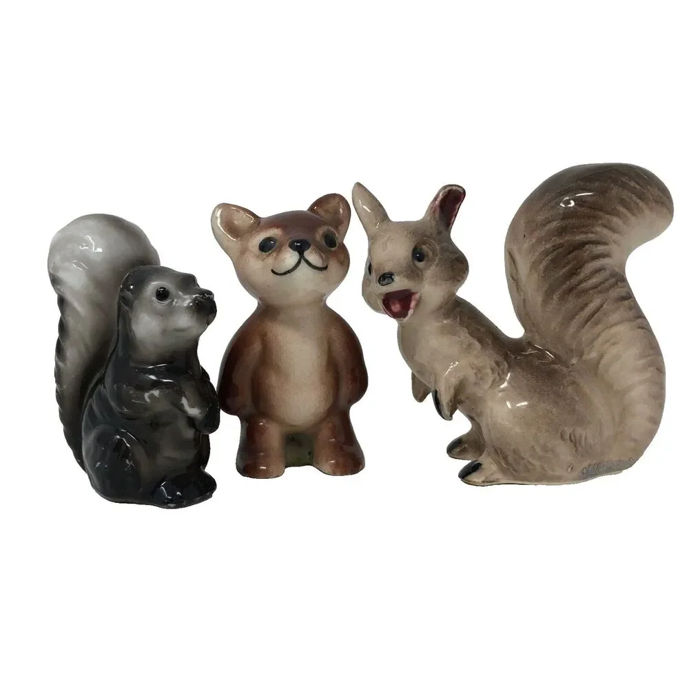 Vintage Japan Porcelain Anthropomorphic Bear Squirrel Skunk Figurines Lot of 3